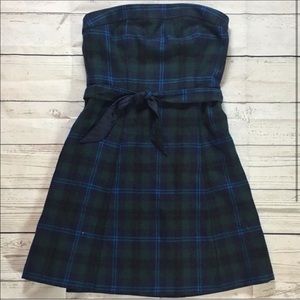 American Eagle Tartan Blue Green Strapless Dress